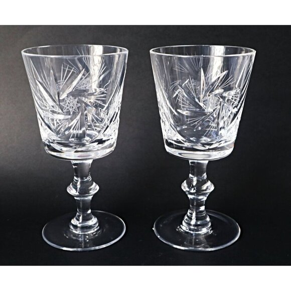 4 Pinwheel Crystal Wine Glasses Stems Goblets Vintage Barware Cocktail Glass - Picture 3 of 4